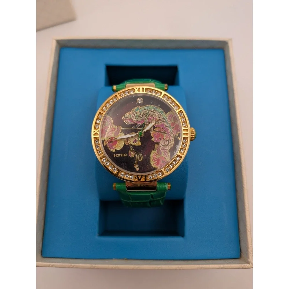 Bertha Chameleon Mother Of‎ Pearl Watch With Leather Band